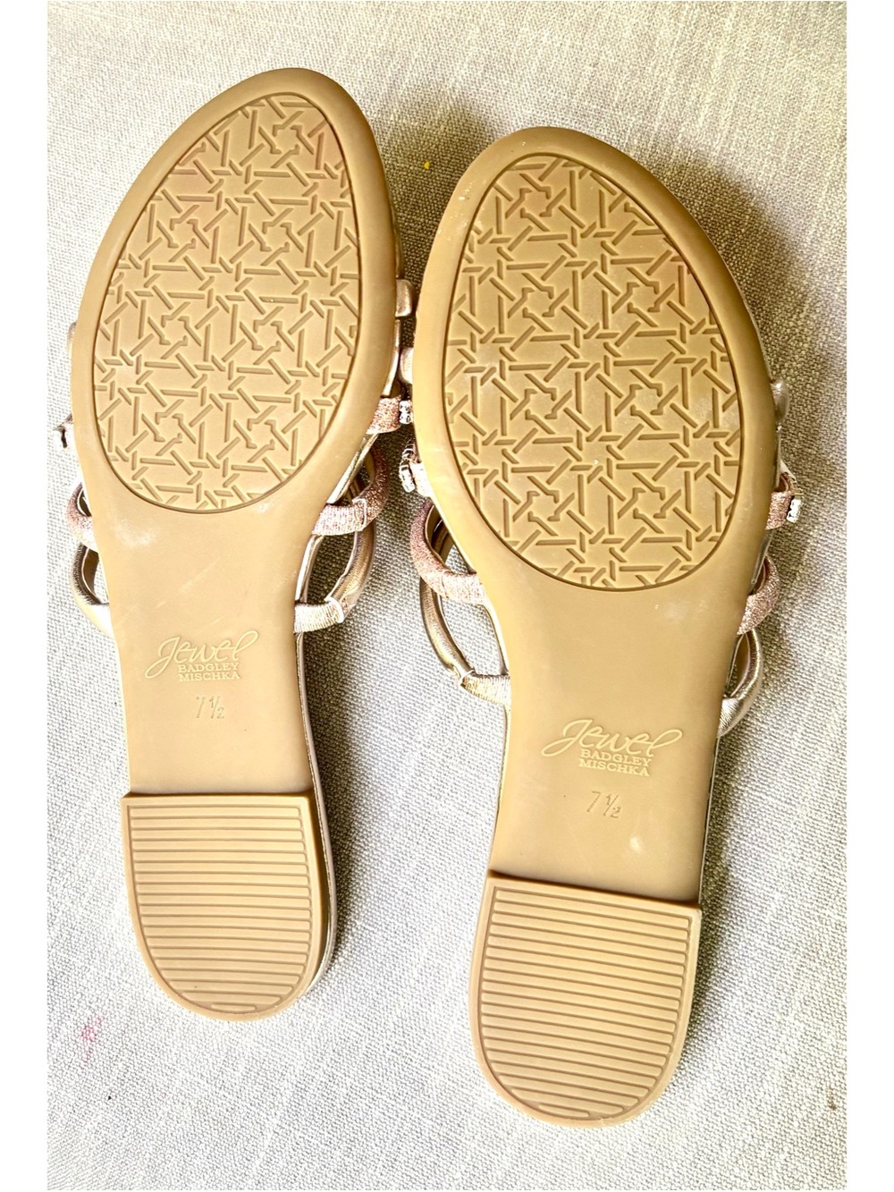 Jewel Badgley Mischka Shimmer Metallic Rose Gold Strappy Slide Sandals-7.5 - Picture 4 of 5